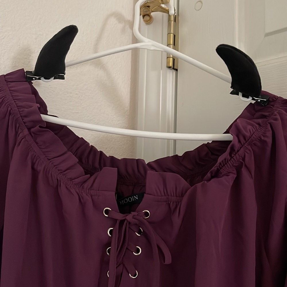 Devil Costume. Ruffle neck-Lace-Up Front-Elastic Waist. Purple Dress. Kojooin.